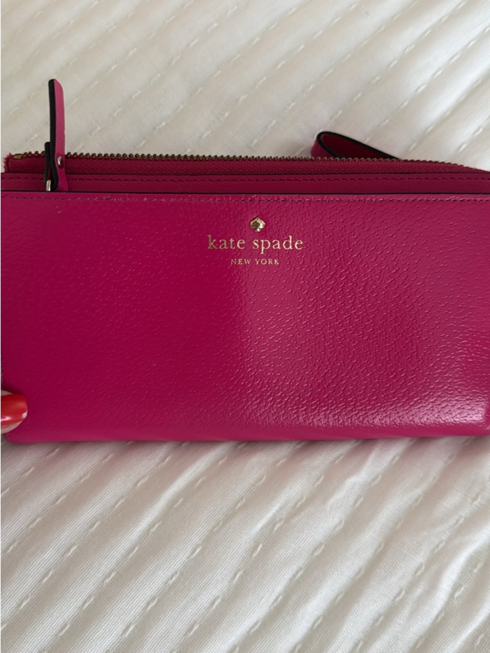 kate spade Hot Pink Leather Zip Around Wallet with Gold Logo